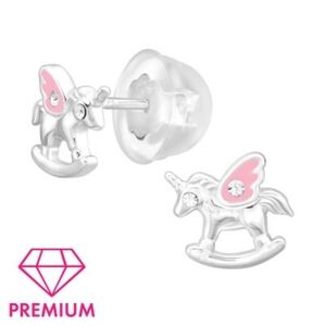 Children's Silver Unicorn Ear Studs with Crystal and Epoxy